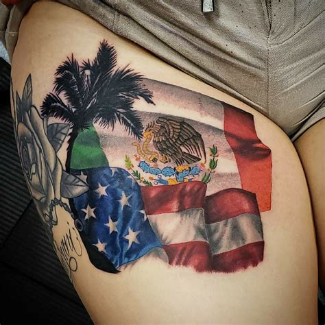 Mexican And American Flag Tattoo