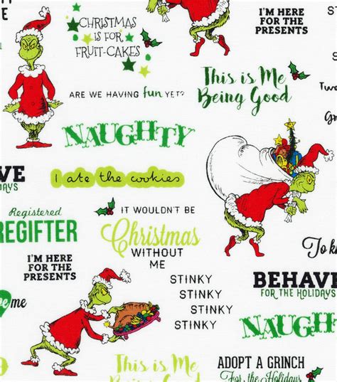 Christmas The Grinch Cotton Fabric Stripes And Words In 2020 With Images