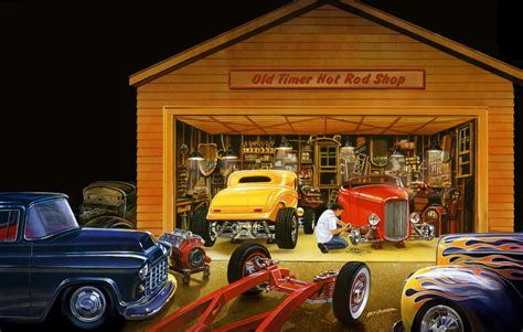 Old Timer Hot Rod Shop Poster Print By Bruce Kaiser