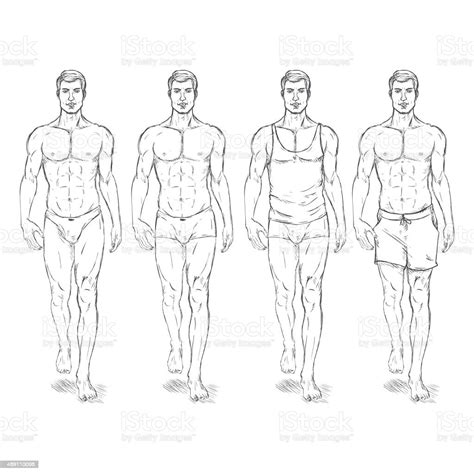 Vector Set Of Sketch Fashion Male Models Stock Vector Art And More Images