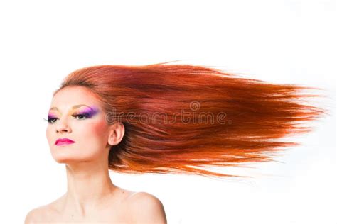 Woman Withlong Red Hair Fluttering On Wind Stock Image Image Of