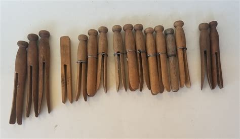 Vintage Wooden Clothes Pins 16 Total Wired Round Finials Square Craft