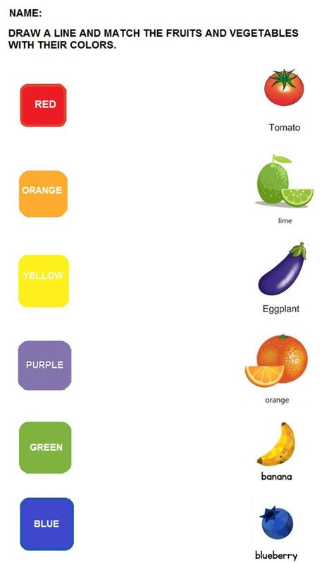 Match The Colors With The Fruits Worksheet Live Worksheets