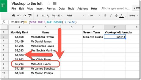 How to do a Vlookup to the left in Google Sheets?