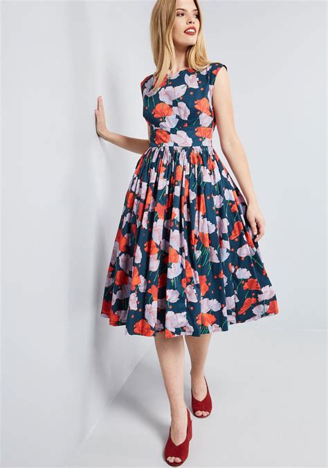 Fabulous Fit And Flare Dress With Pockets In Navy Poppies Flare Dress