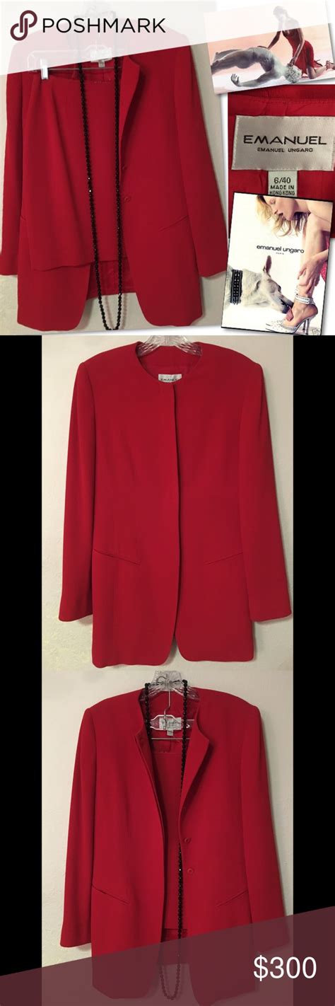 Emanuel Ungaro Red Jacket Blazer Skirt Suit Sz 6 Red Jacket Blazer