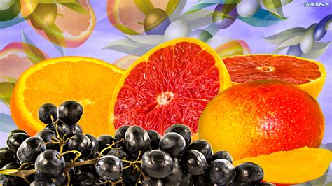 Owoce, Grejpfrut, Pomarańcz, Winogrona, Grafika