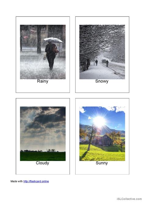 20 Weather Flashcards Vocabulary Fla English Esl Worksheets Pdf And Doc