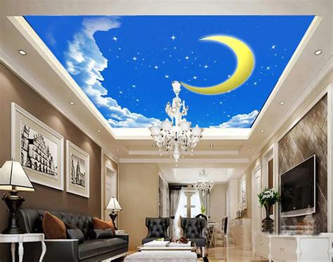 Custom Photo Wallpaper 3d Stereoscopic Sky Clouds Meteor Moon Ceiling