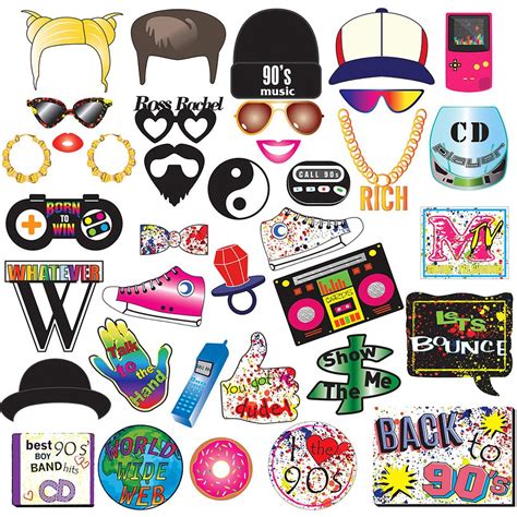 90s Party Photo Booth Props Kit 1990s Throwback Party Supplies