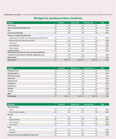 Excel Templates College Student Excel Budget Template