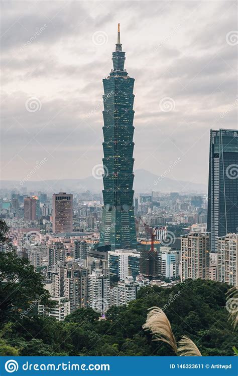 Aerial Panorama Over Downtown Taipei With Taipei 101 Skyscraper With