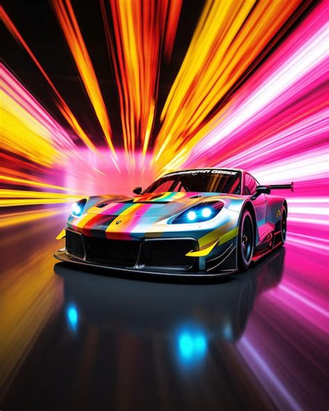 Premium Ai Image Race Car With Blue And Pink Paint Job On Colorful