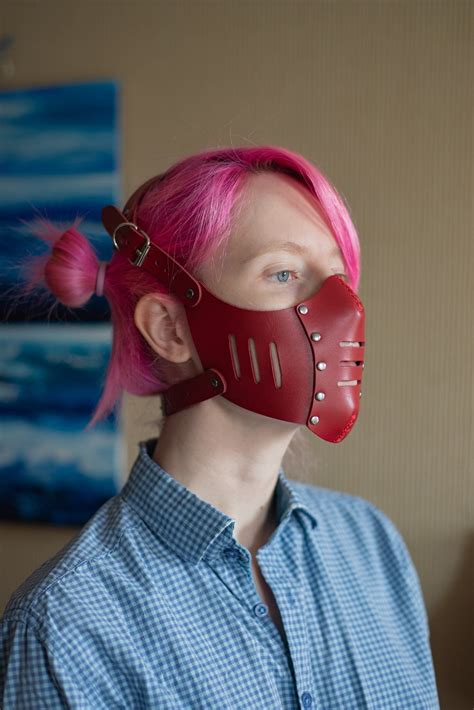 Red Leather Half Face Mask Gothic Fetish Muzzle Mask Leather Etsy