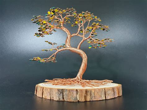 Handcrafted Green Leafy Copper Bonsai Tree Etsy