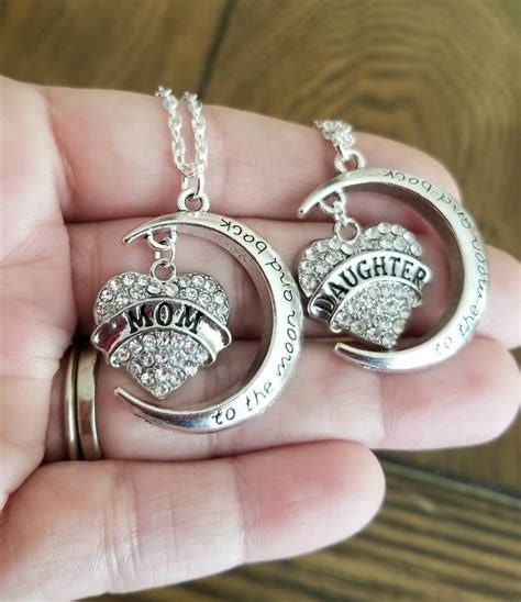 silver 2 pc mom and daughter necklace set engraved cz heart and etsy