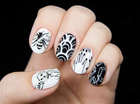 Personalized Black And White Freehand Nail Art Chalkboard Nails