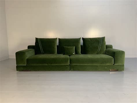 Rrp £10000 Huge Fendi Casa 4 Seat Sofa In Dark Green Velvet Lord