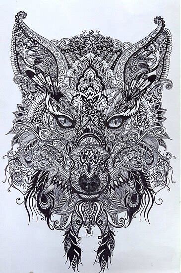 Difficult wolf coloring pages for adults. Zentagle Ornate Mandala Wolf Fox Spirit Animal Design ...