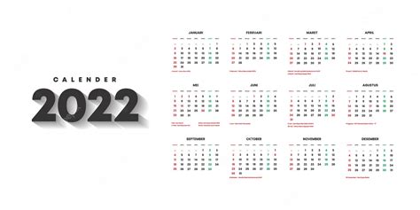 Premium Vector Calendar 2022 Template Indonesian Version