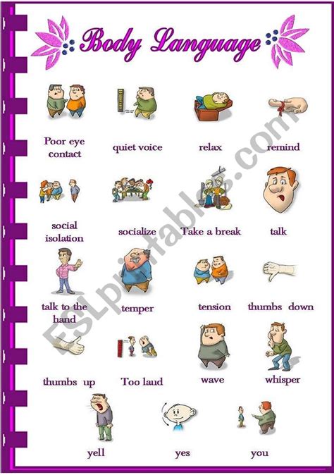 English Worksheets Body Language 12
