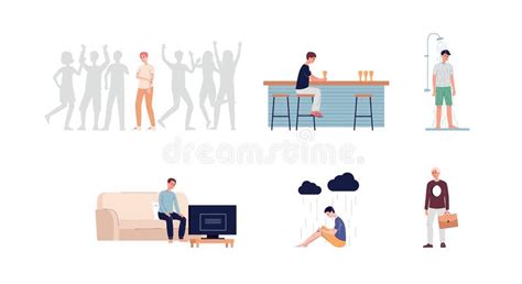 Loneliness Stress And Depression Of Sad Young Man A Vector