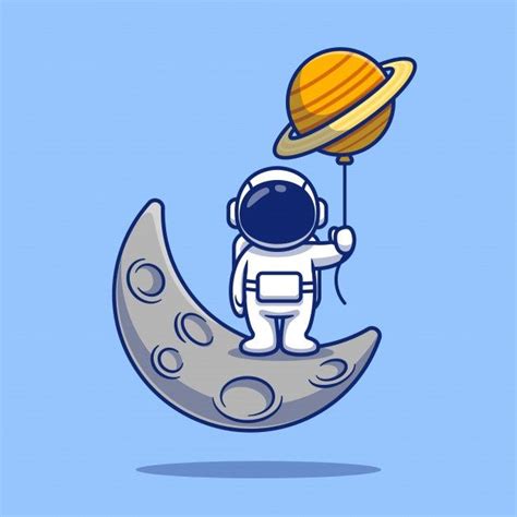 Premium Vector Cute Astronaut Standing On Moon Cartoon Illustration