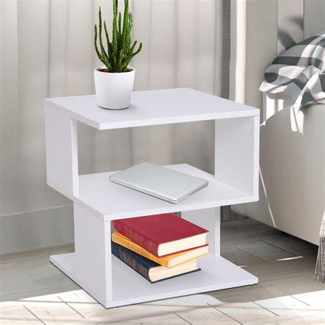 Homcom Modern Square 2 Tier Wood Coffee Side Table Storage Shelf Rack