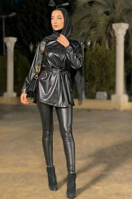 Hijab Leather Fashion Wear Combination Beautiful Muslim Women Beautiful Hijab Beautiful