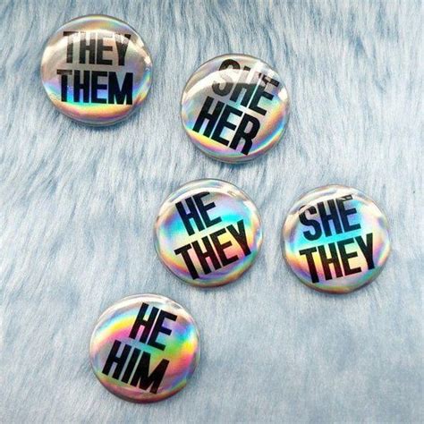 Holographic They Them Badge Trans And Non Binary Pronoun Pins Etsy