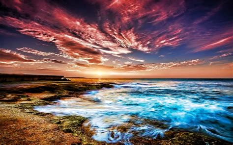 Colorful Sky Over A Beach Hdr Wide Desktop Background