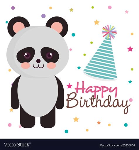 Happy Birthday Card With Bear Panda Royalty Free Vector