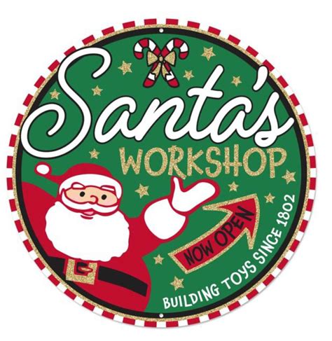 Santas Workshop Christmas Metal 12 Round Sign Greenery Market