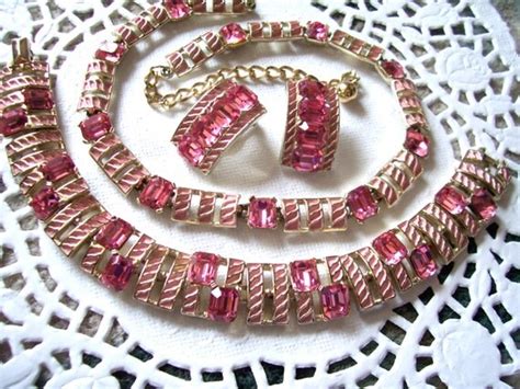 Kramer Vintage Pink Necklace Bracelet And Earrings Set By Truehearts