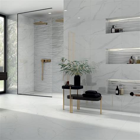 Luxury Tiles Giovanni Waved Gloss Marble Effect White Feature Wall Decor Tile Mail Napmexico