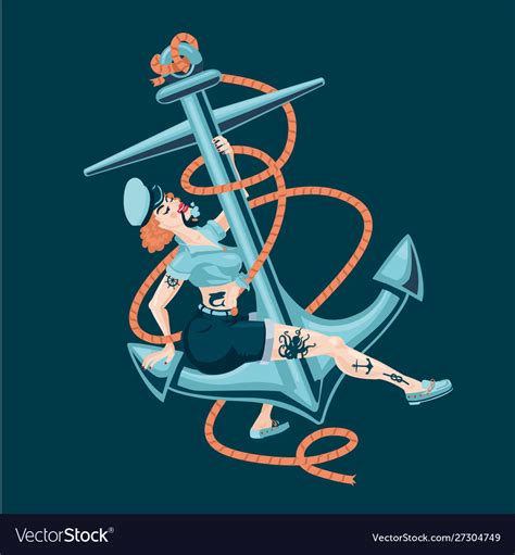 Pin Up Sailor Girl With Boat Anchor Sexy Woman Vector Image
