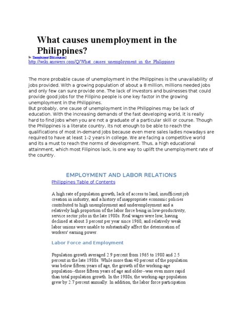 To reduce poverty and promote shared prosperity, the philippines needs to address the twin problems of low skills and. What Causes Unemployment in the Philippines | Unemployment ...
