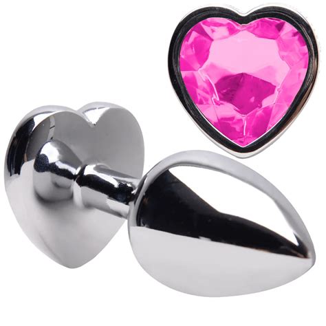 plug anal em aço tamanho g em formato de coração e joia na cor rosa pink 9 x 4 cm sex shop