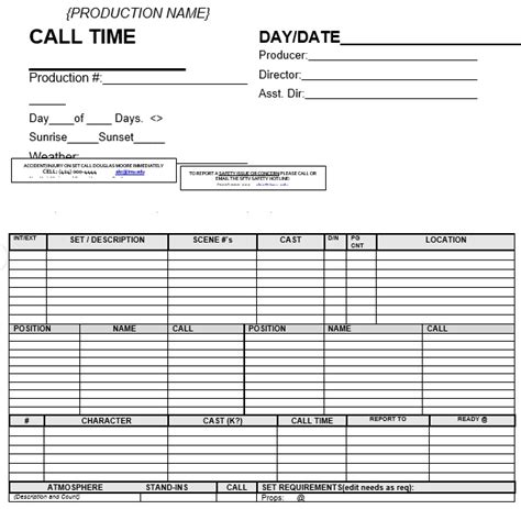 Download Free Call Sheet Template Printable Templates