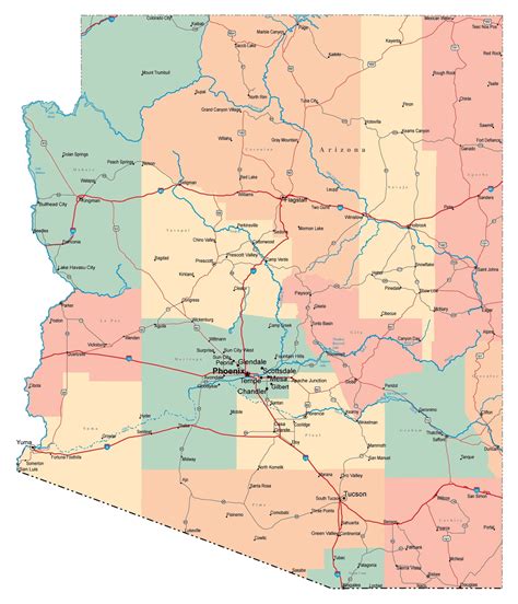 Large Detailed Map Of Arizona State Arizona State Large Detailed Map