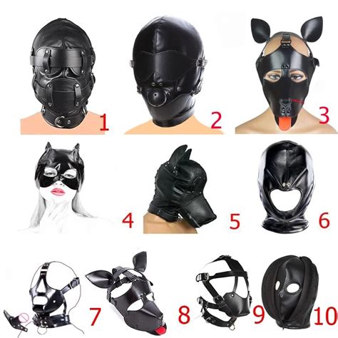 bdsm sex toys leather bondage hood mask slave harness blindfold fetish for couple cosplay