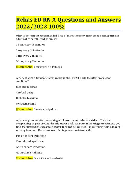 Relias ED RN A Questions and Answers 2022/2023 100% - Browsegrades