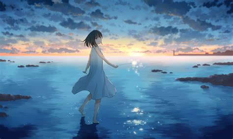 1280x768 Resolution Cute Anime Girl Sunset Draw 1280x768 Resolution
