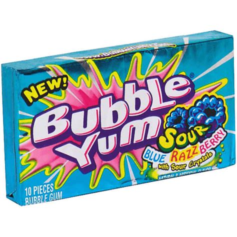 Bubble Yum Bubble Gum Blue Razz Berry With Sour Crystals Packaged