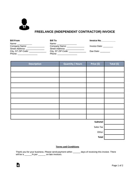 Free Freelance Independent Contractor Invoice Template Pdf Word