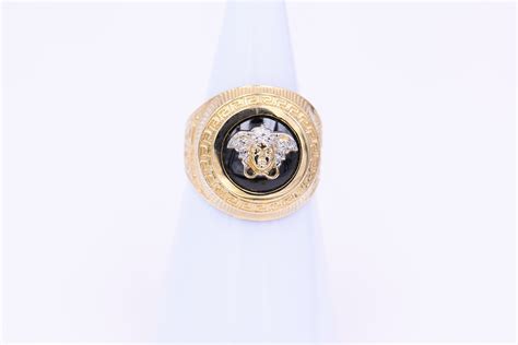 10k Men Solid Yellow Gold Fine Jewelry Onyx Versace Ring Etsy