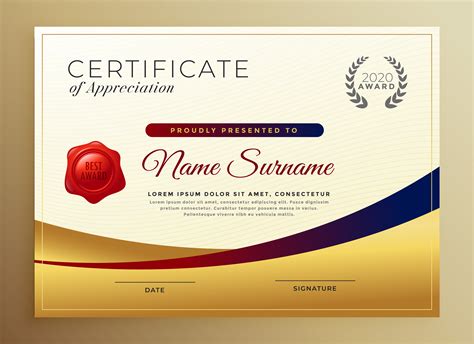 Premium Golden Certificate Of Appreciation Template Download Free