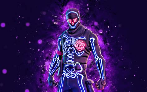 Download Wallpapers Party Trooper 4k Violet Neon Lights Fortnite