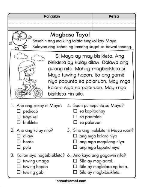 Tagalog Filipino Reading Comprehension Worksheets For Grade 4