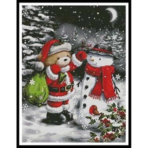artecy cross stitch teddy santa with snowman 12819 int cross stitch chart hard copy jk s cross
